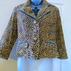 Genuine leather leopard print blazer